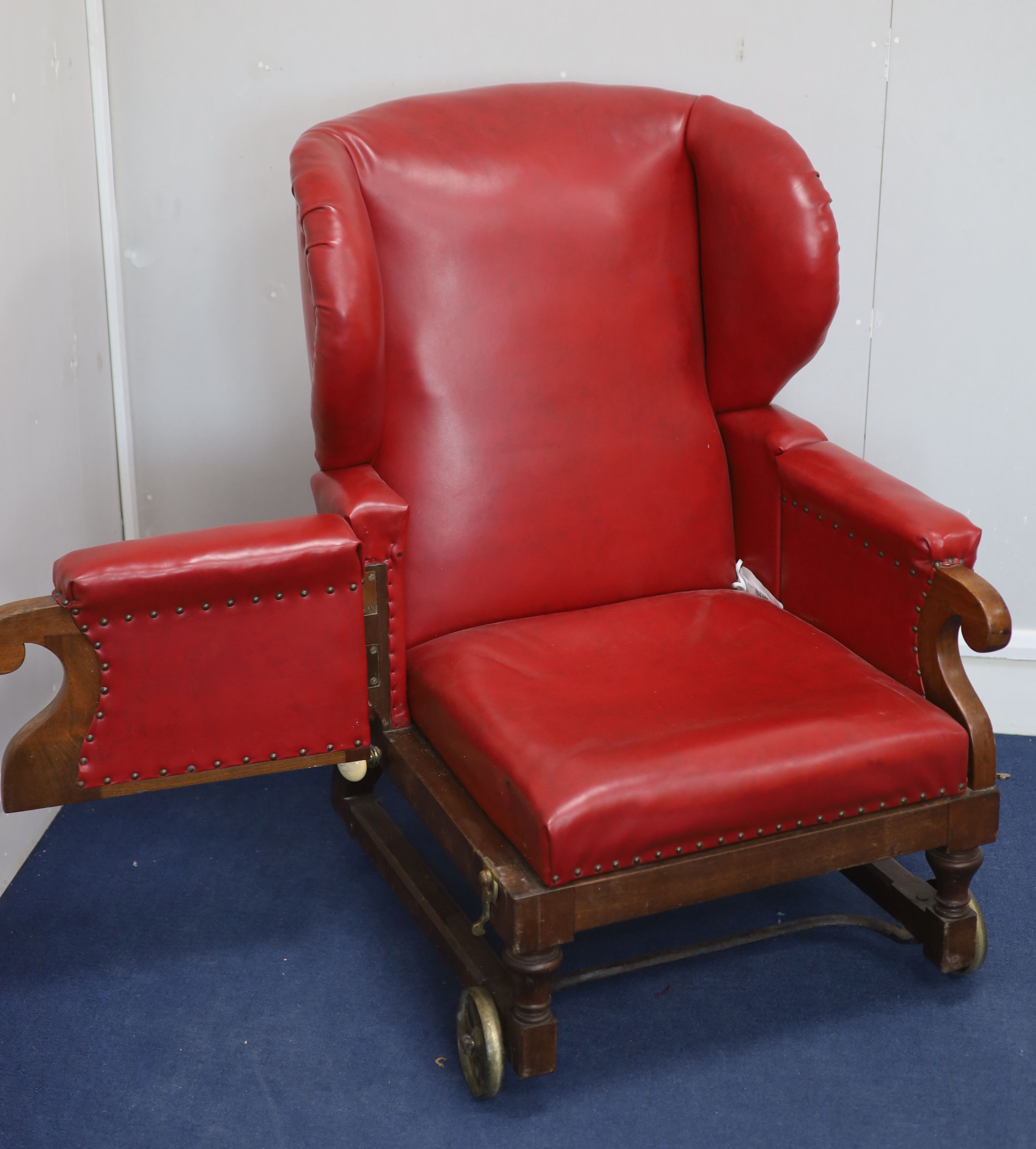 A Victorian mahogany convalescence armchair by John Ward, London, late 19th century,